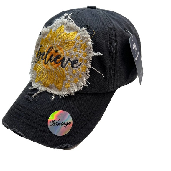 Women's Embroidered Baseball Ponytail Cap Hat Believe Adjustable Cotton - Picture 2 of 6